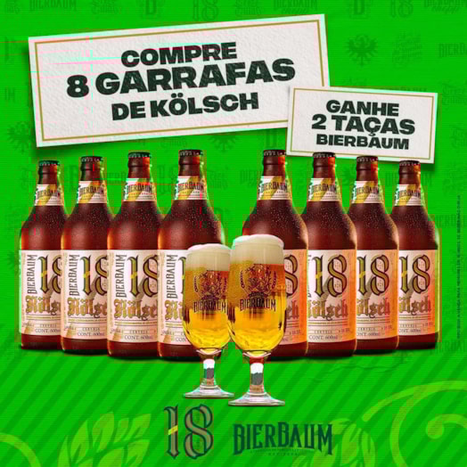 8 Cervejas Kölsch Bierbaum + 2 Taças Personalizadas